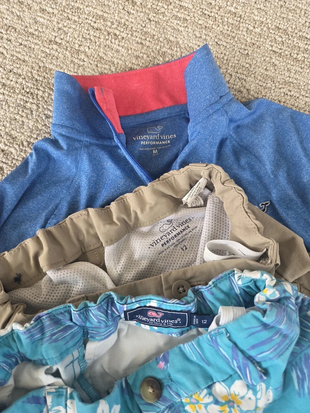 Vineyard Vines Blue Quarter-Zip Pullover for Kids - Teal Floral Shorts Included